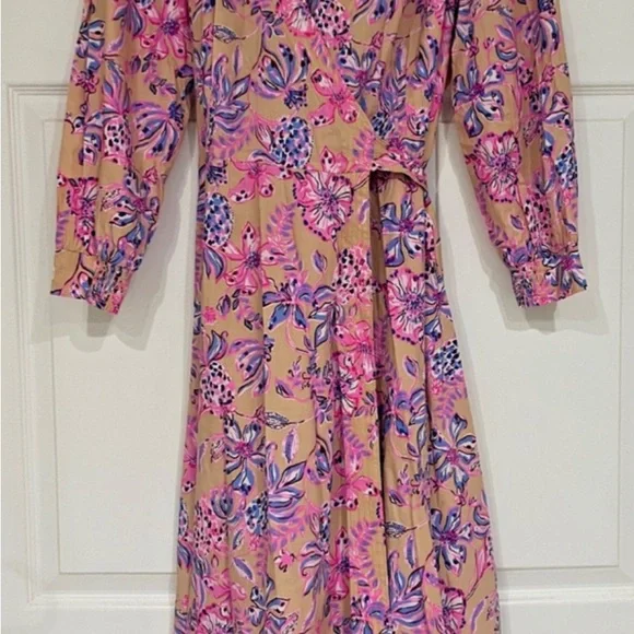 Lilly Pulitzer Pink and Tan Floral Midi Dress - Picture 2 of 4